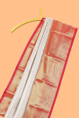 Cream shade checked butta design Semi Soft Silk Saree with contrast zari border along with contrasting blouse