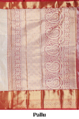 Cream shade checked butta design Semi Soft Silk Saree with contrast zari border along with contrasting blouse