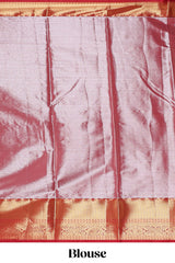 Cream shade checked butta design Semi Soft Silk Saree with contrast zari border along with contrasting blouse