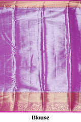 Cream shade checked butta design Semi Soft Silk Saree with pink contrast zari border along with contrasting blouse
