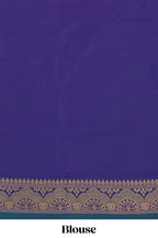 Peacock blue striped zari motifs semi soft silk saree with contrast border and blouse