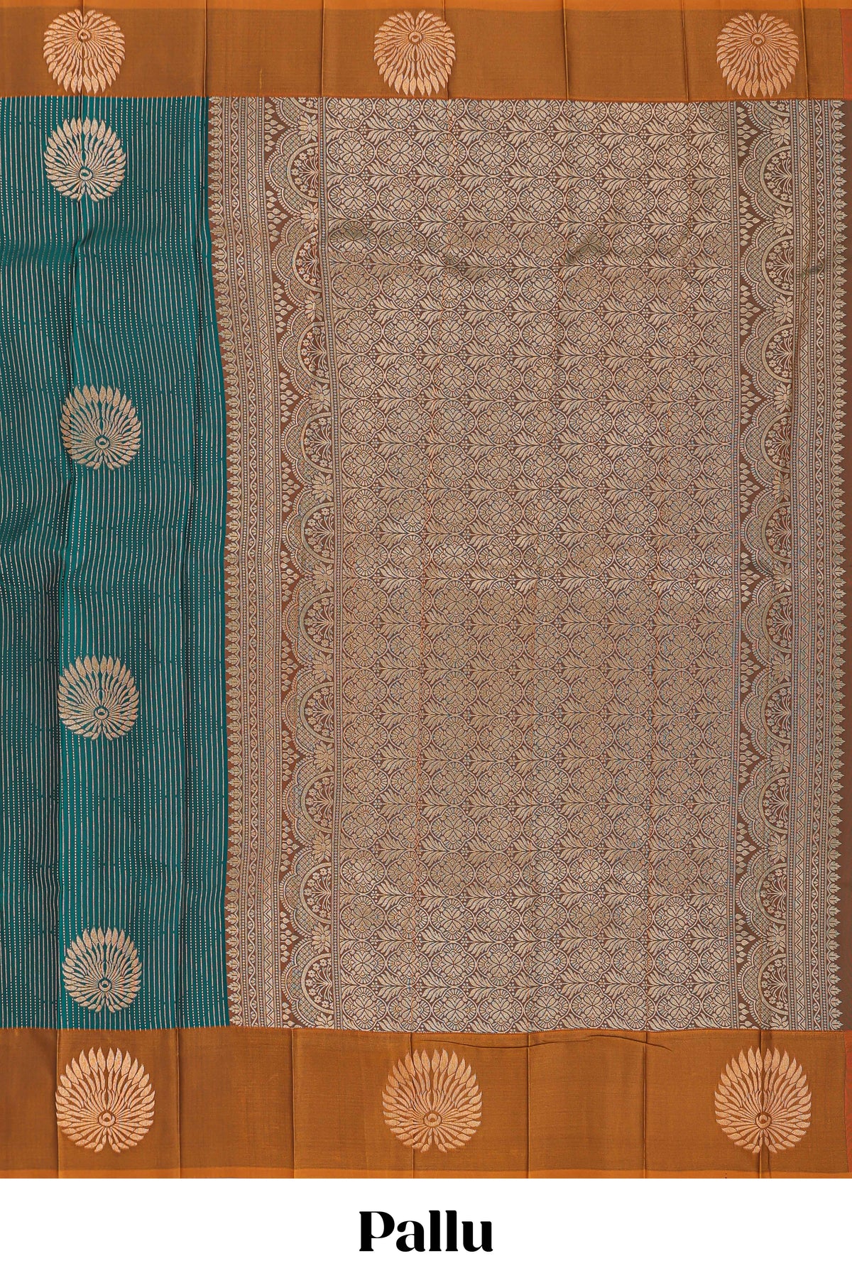 Green striped zari motifs semi soft silk saree with contrast border and blouse