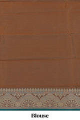 Green striped zari motifs semi soft silk saree with contrast border and blouse