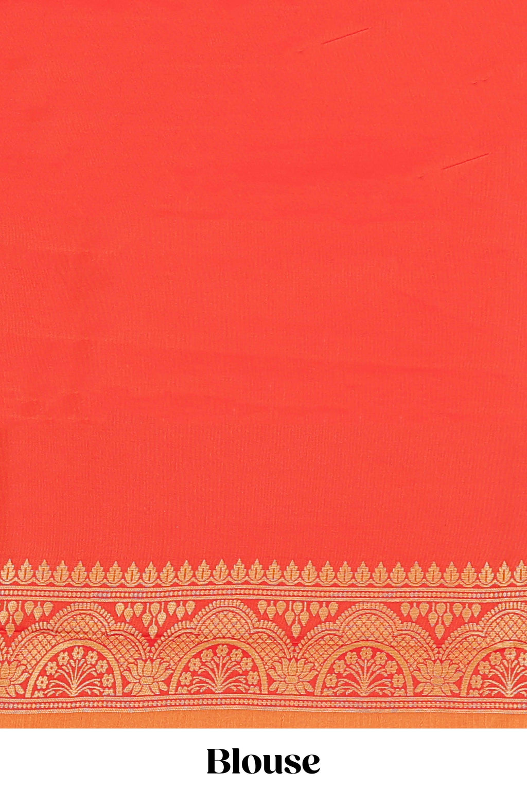 Orange striped zari motifs semi soft silk saree with contrast border and blouse