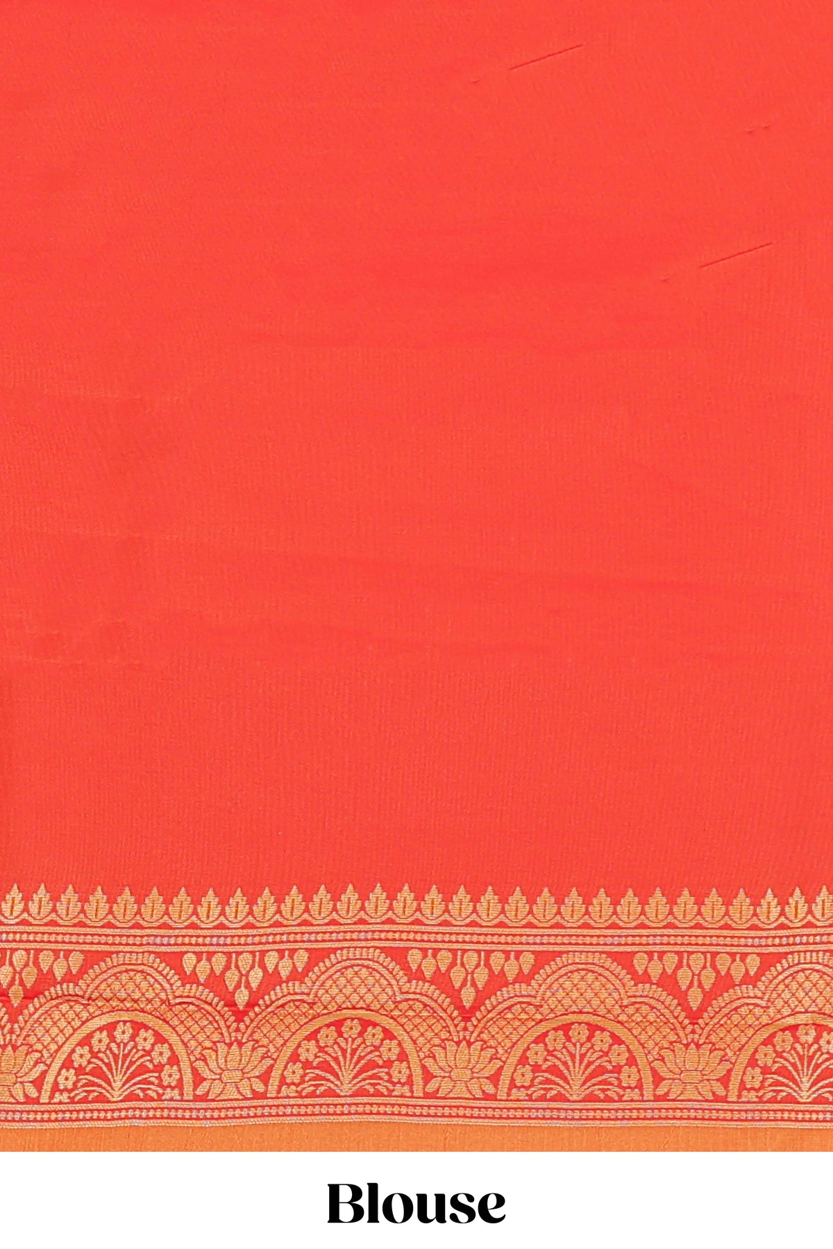 Orange striped zari motifs semi soft silk saree with contrast border and blouse