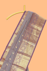 Multi color checked zari motifs semi soft silk saree with contrast border and motifs blouse