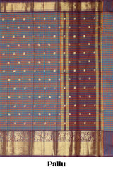 Multi color checked zari motifs semi soft silk saree with contrast border and motifs blouse