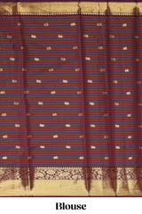 Multi color checked zari motifs semi soft silk saree with contrast border and motifs blouse