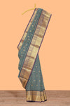 Multi color checked zari motifs semi soft silk saree with contrast zari border and motifs blouse