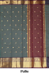 Multi color checked zari motifs semi soft silk saree with contrast zari border and motifs blouse