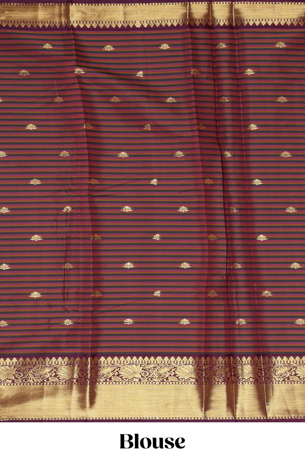 Multi color checked zari motifs semi soft silk saree with contrast zari border and motifs blouse
