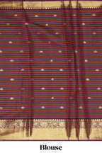 Multi color checked zari motifs semi soft silk saree with contrast zari border and motifs blouse