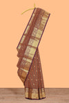 Multi color checked zari motifs semi soft silk saree with contrast zari border and motifs blouse