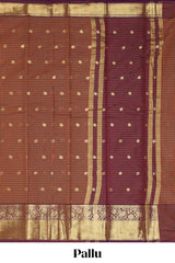 Multi color checked zari motifs semi soft silk saree with contrast zari border and motifs blouse