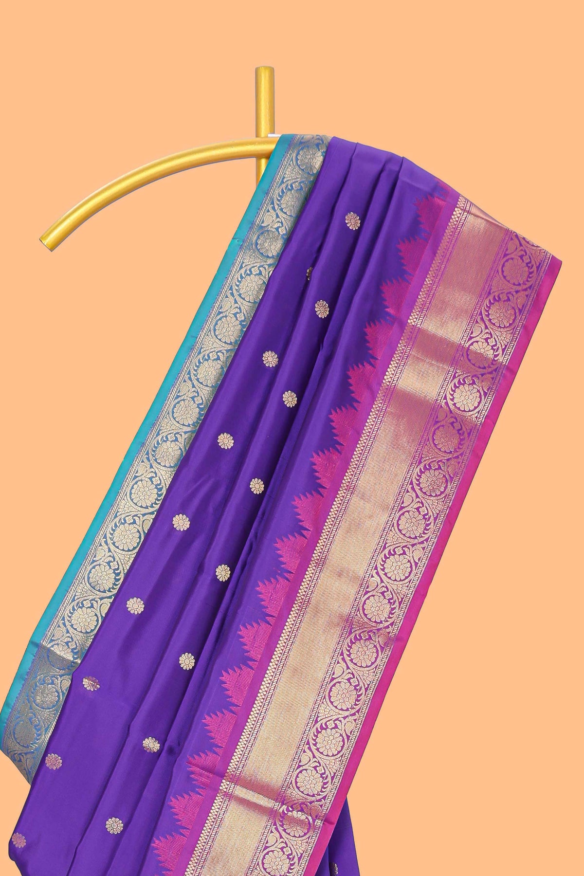 Lavender zari motifs designed semi soft silk saree with contrast temple zari border and matching blouse