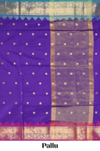 Lavender zari motifs designed semi soft silk saree with contrast temple zari border and matching blouse
