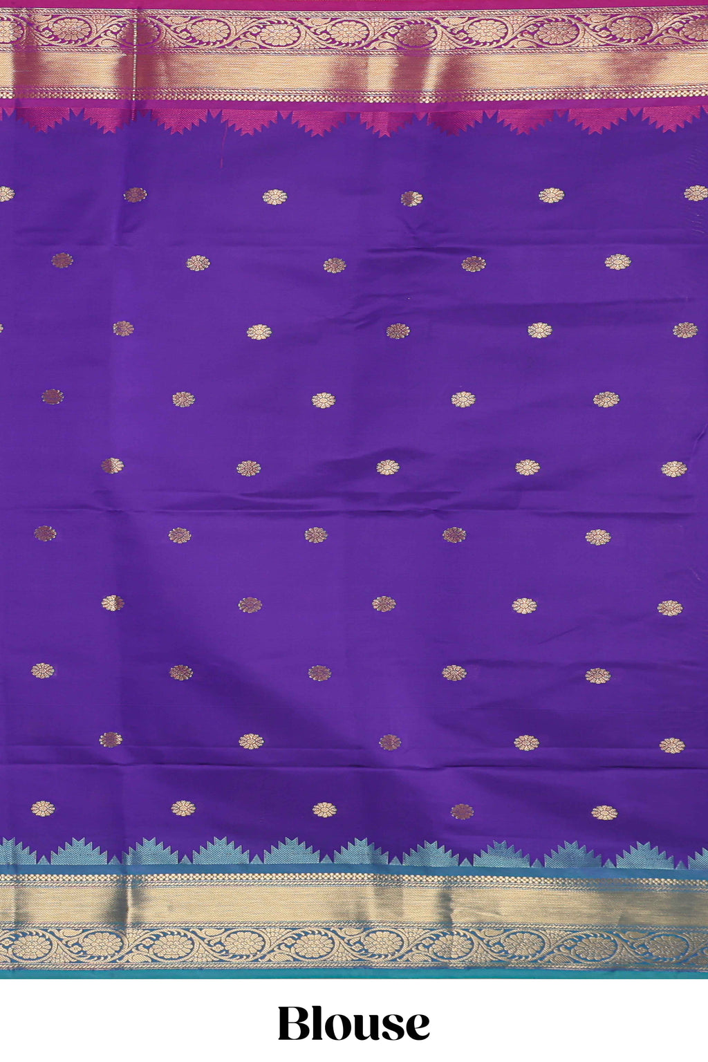 Lavender zari motifs designed semi soft silk saree with contrast temple zari border and matching blouse