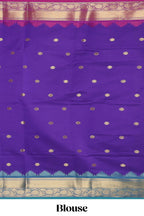 Lavender zari motifs designed semi soft silk saree with contrast temple zari border and matching blouse