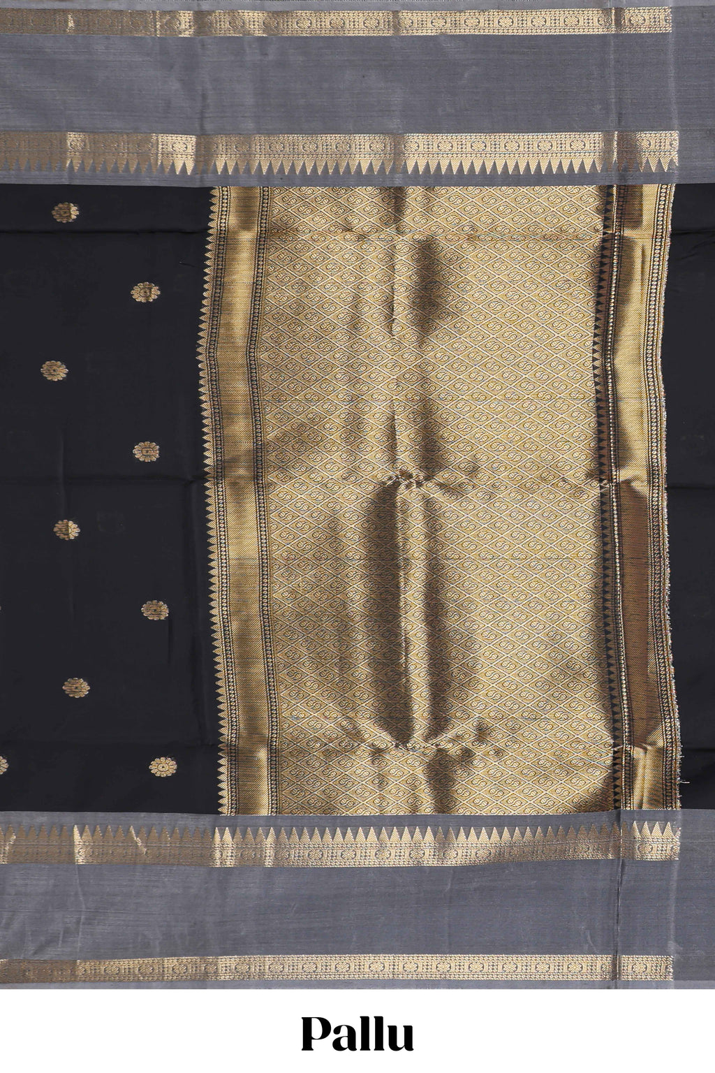Black zari motifs designed semi soft silk saree with contrast border and zari blouse