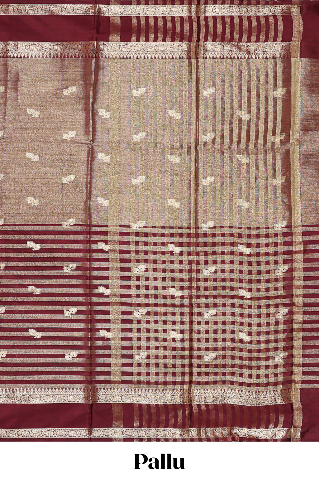 Maroon striped floral zari motifs design semi soft silk saree with self zari border and matching striped blouse