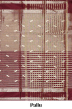 Maroon striped floral zari motifs design semi soft silk saree with self zari border and matching striped blouse