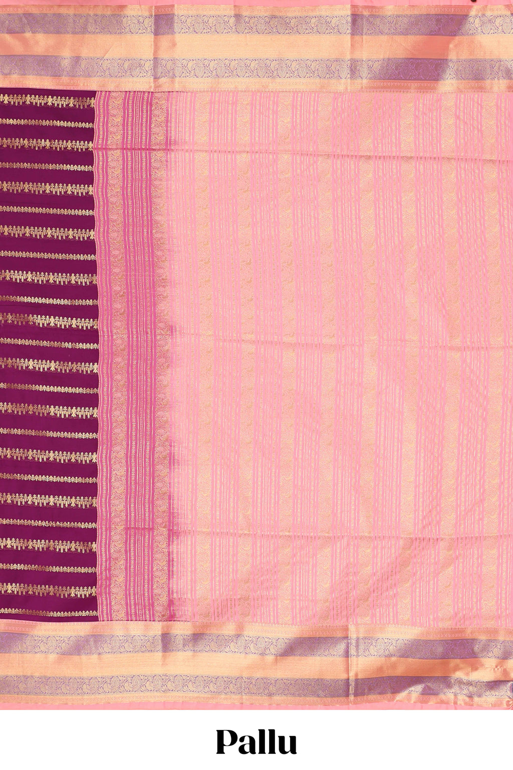 Purple striped floral and bird design semi soft silk saree with contrast bentex border and blouse