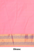 Purple striped floral and bird design semi soft silk saree with contrast bentex border and blouse