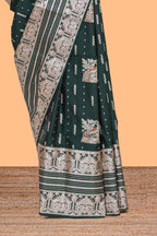 Green peacock motifs design semi soft silk saree with self zari border and matching blouse
