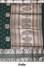 Green peacock motifs design semi soft silk saree with self zari border and matching blouse