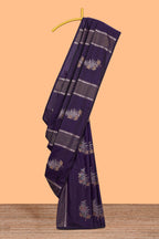 Borderless violet floral design semi soft silk saree with contrast pallu and blouse