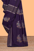 Borderless violet floral design semi soft silk saree with contrast pallu and blouse