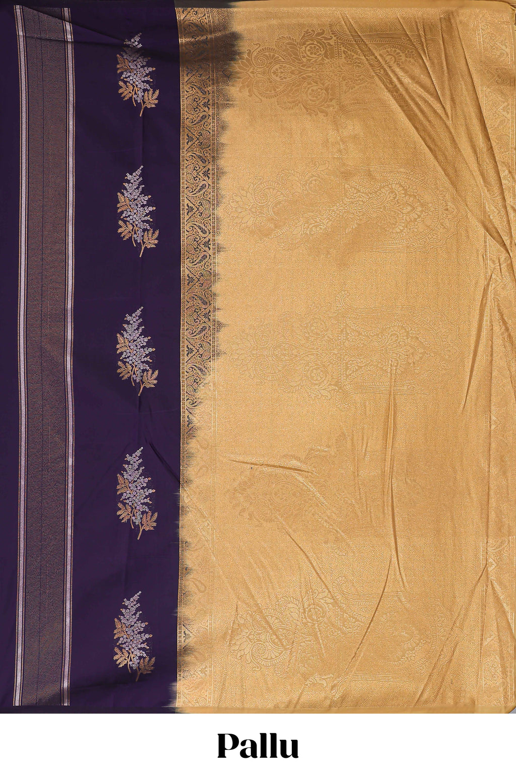 Borderless violet floral design semi soft silk saree with contrast pallu and blouse