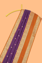 Violet checked zari motifs design semi soft silk saree with contrast border and blouse
