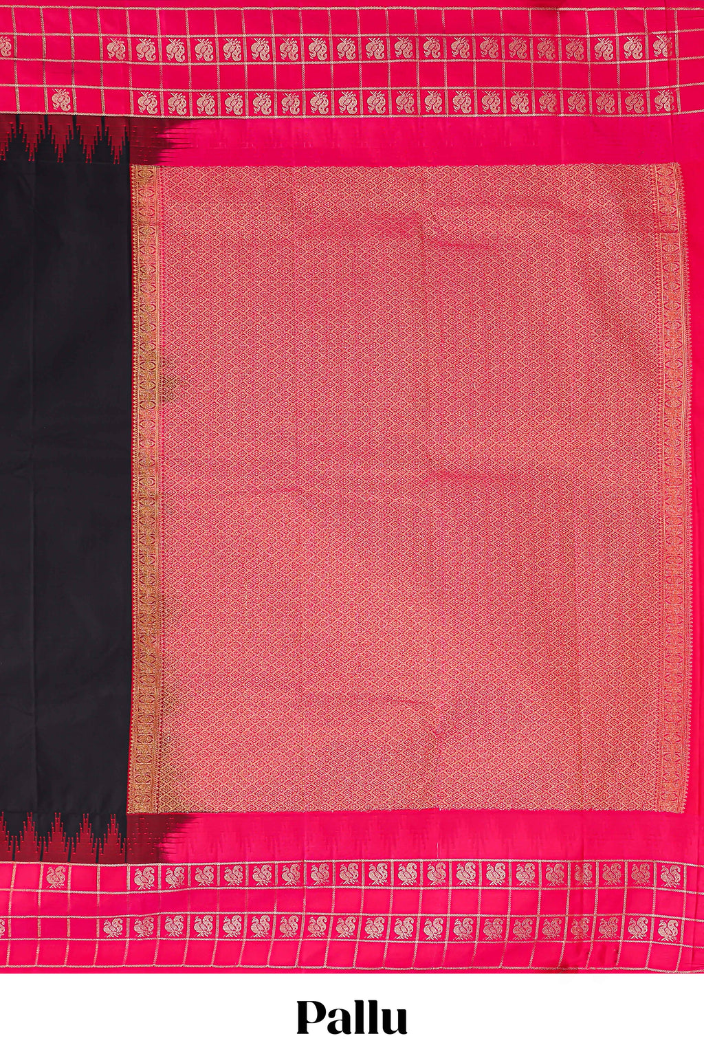 Black plain design semi soft silk saree with contrast checked border and blouse