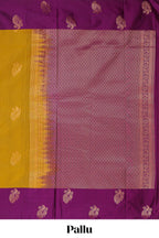 Mustard striped and peacock design semi soft silk saree with contrast border and blouse