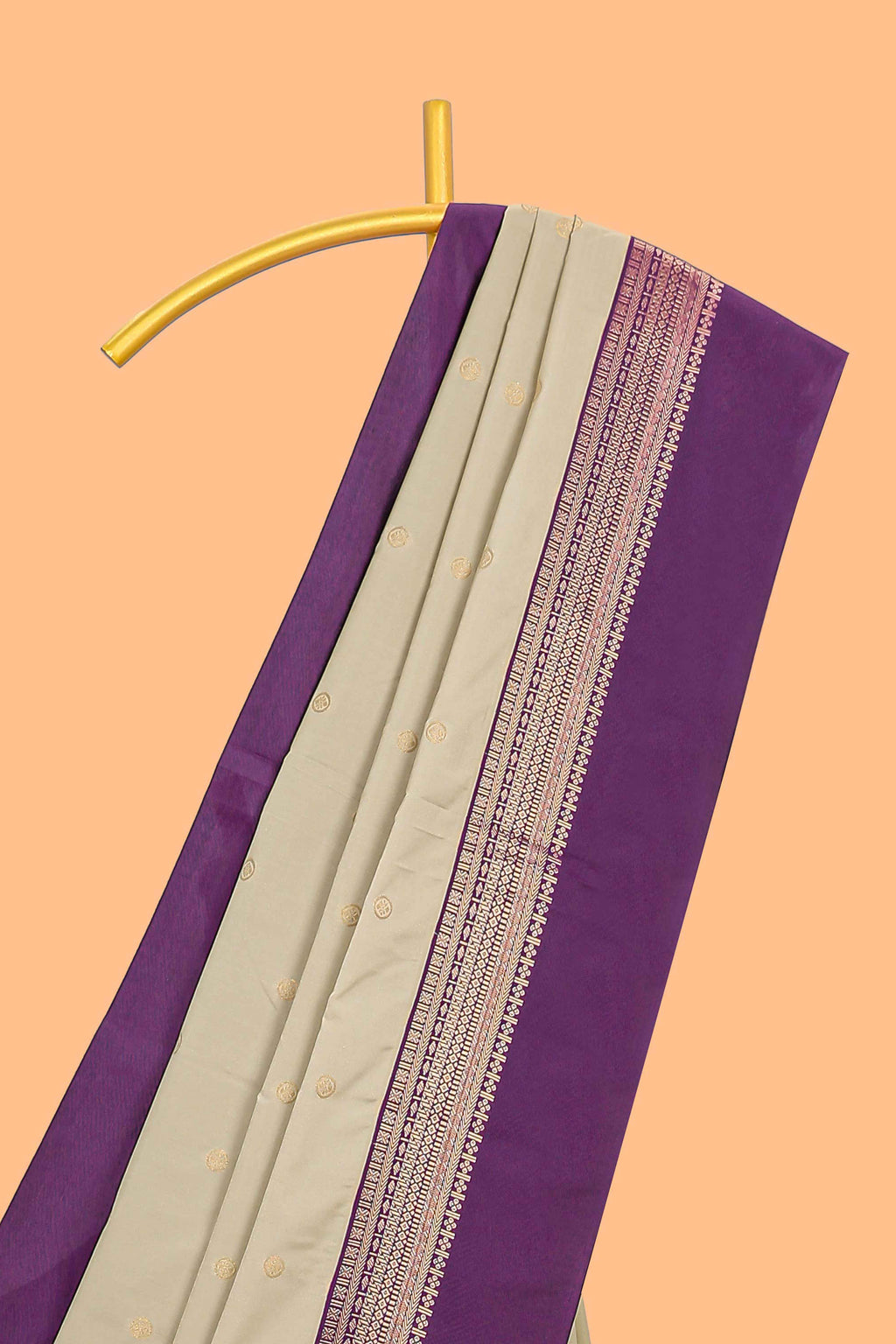 Lime cream zari motifs design semi soft silk saree with contrast zari border and blouse