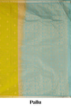 Green checked zari motifs design semi soft silk saree with self zari border and contrast blouse