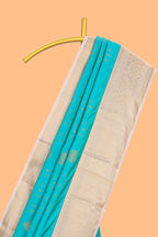 Blue zari motifs design semi soft silk saree with contrast zari border and blouse