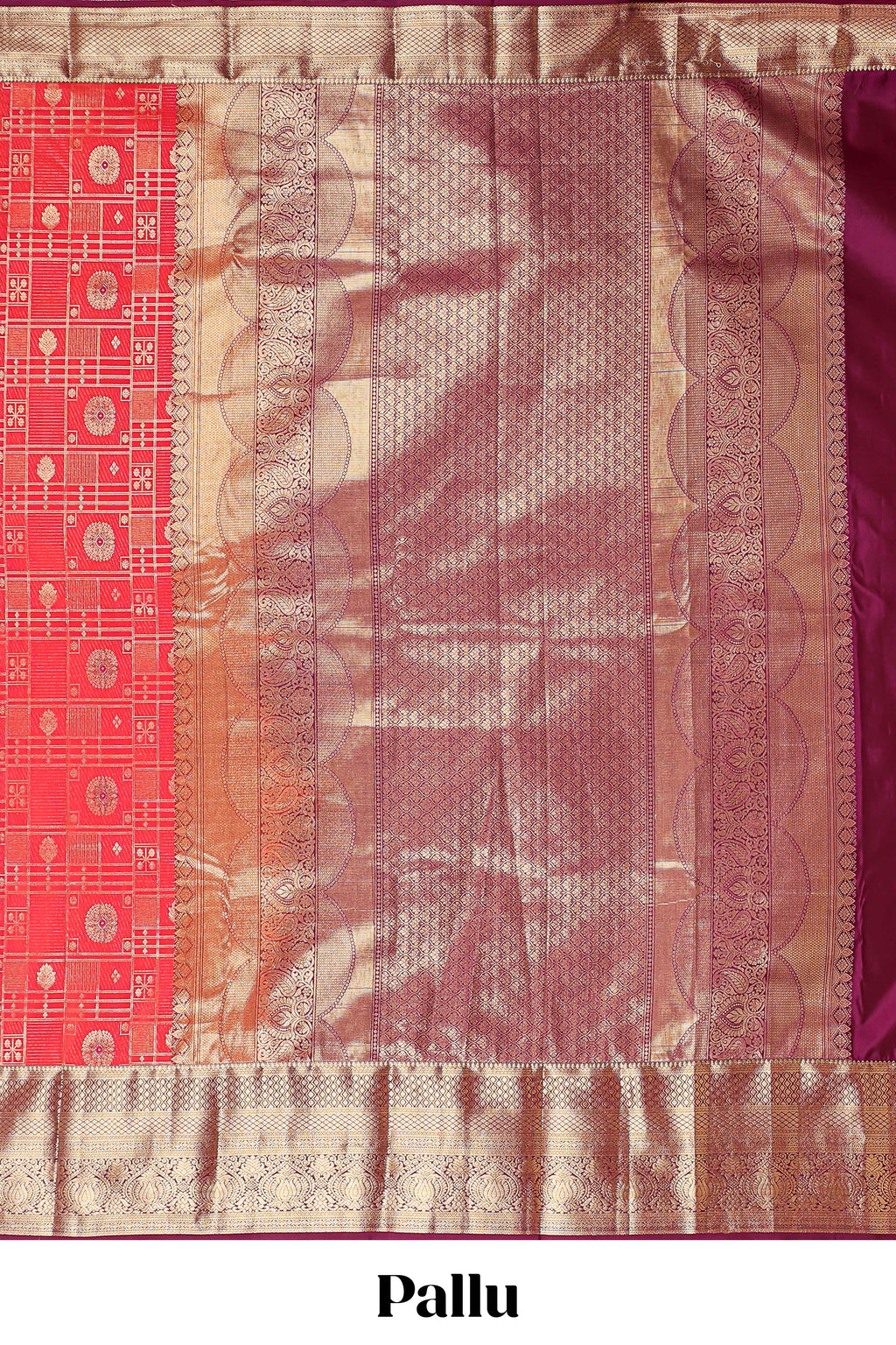 Red geometric zari design semi soft silk saree with contrast zari border and blouse