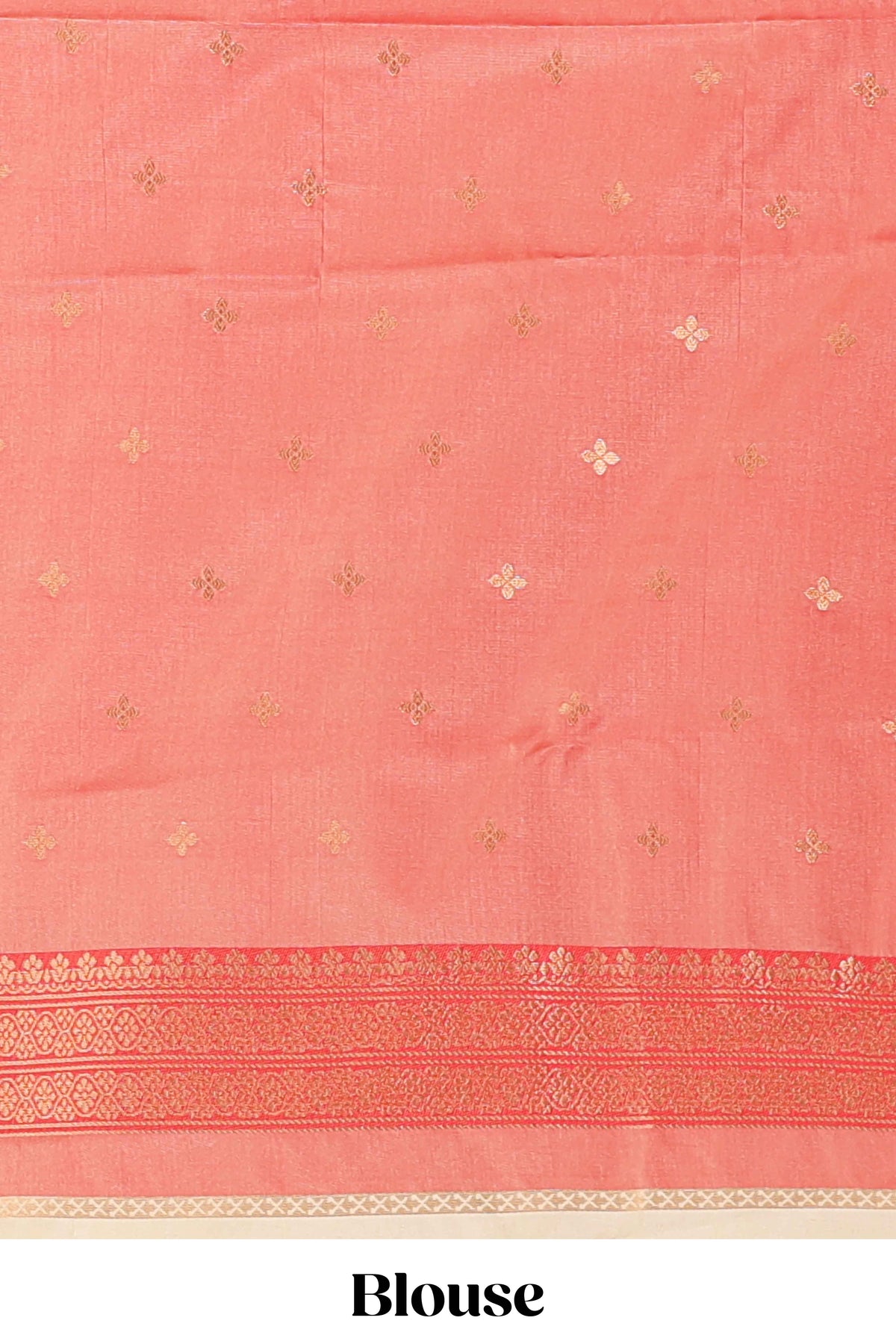 Cream zari butta designed semi soft silk saree with contrast red and gold geometric and floral pattern border and blouse