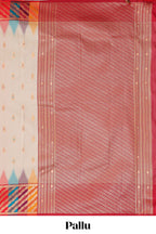 Cream zari butta designed semi soft silk saree with contrast multicolor and zari designed border and blouse