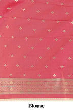 Cream zari butta designed semi soft silk saree with contrast multicolor and zari designed border and blouse