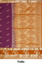 Magenta-purple striped and leafy motifs semi soft silk saree with contrast zari manga motifs border and blouse