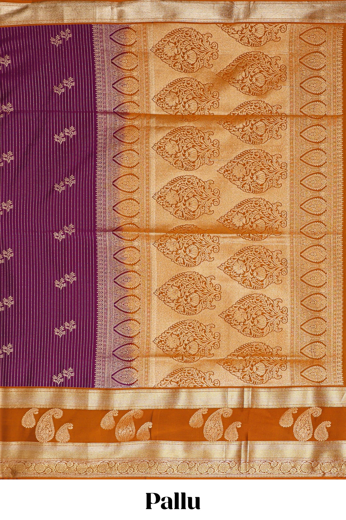 Magenta-purple striped and leafy motifs semi soft silk saree with contrast zari manga motifs border and blouse