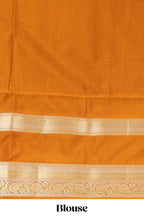 Magenta-purple striped and leafy motifs semi soft silk saree with contrast zari manga motifs border and blouse