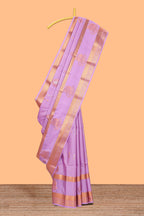 Lilac-lavender checked and butta designed semi soft silk saree with self zari pavai motifs border and blouse