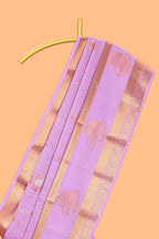 Lilac-lavender checked and butta designed semi soft silk saree with self zari pavai motifs border and blouse
