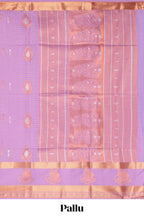 Lilac-lavender checked and butta designed semi soft silk saree with self zari pavai motifs border and blouse