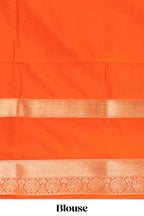 Bright orange checked and butta designed semi soft silk saree with self zari pavai motifs border and blouse