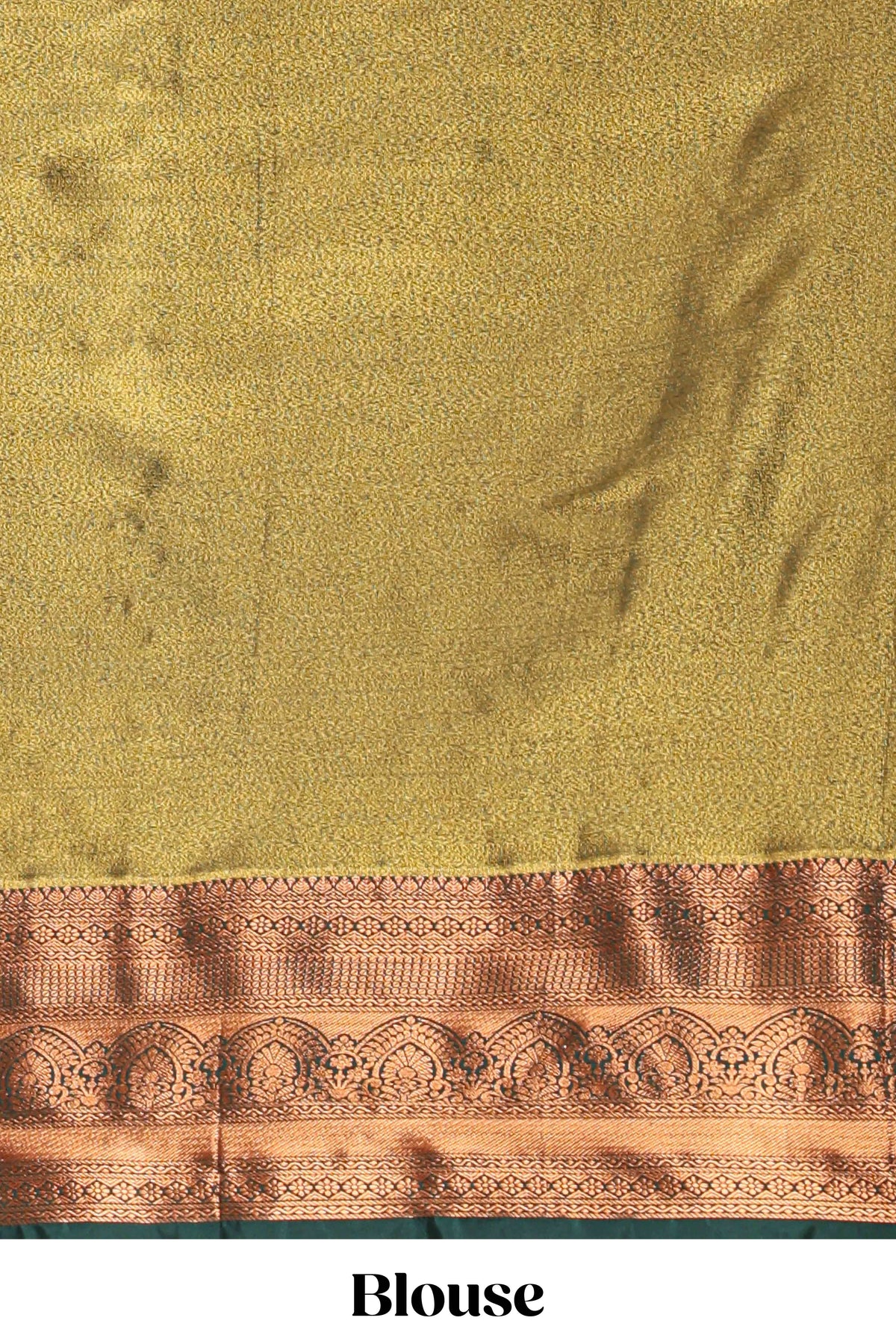 Pastel Sage Green Tissue Silk Saree with Antique Gold Zari Weaving and Dark Green Contrast Border and Contrast Blouse